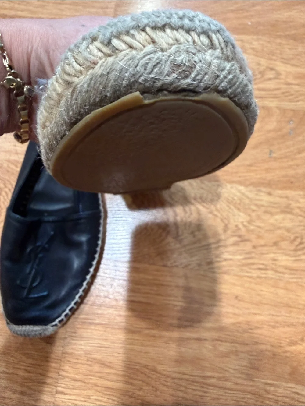 Saint Laurent Black Leather Espadrille Loafers with YSL Monogram